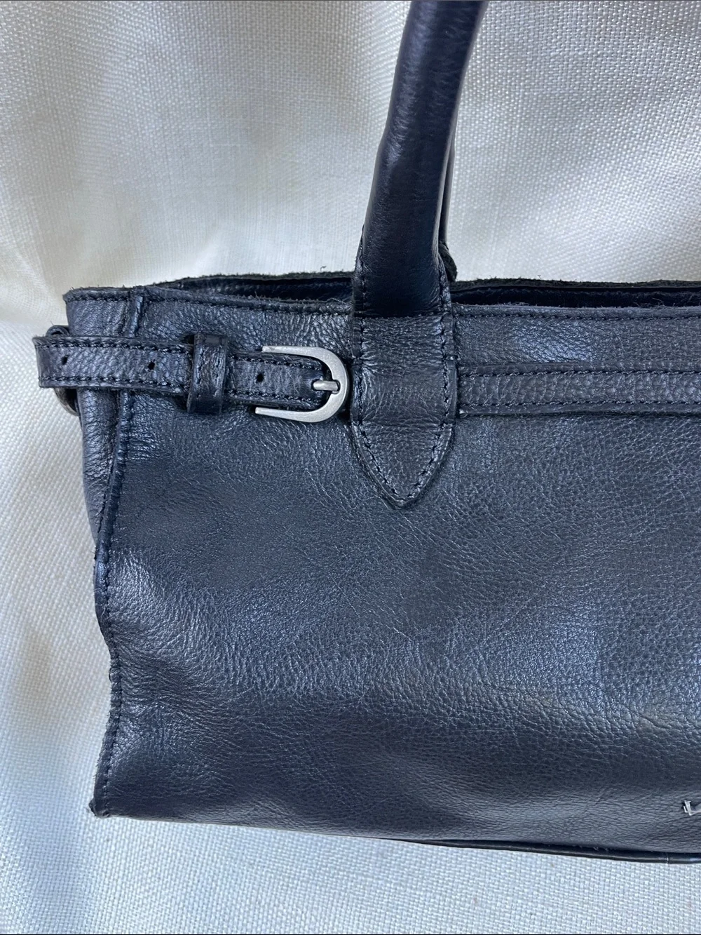 Classic Black Leather Top-Handle Bag with Removable Strap